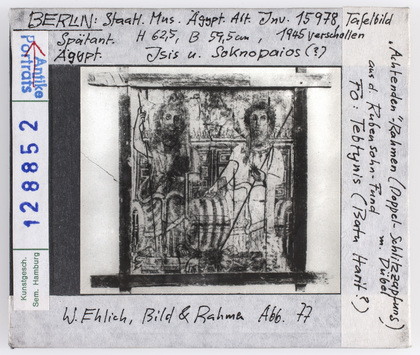 preview Tafelbild Isis und Soknopaios (?) in "Achtenden"-Rahmen, Berlin, Ägypt. Museum. 1945 verschollen Diasammlung